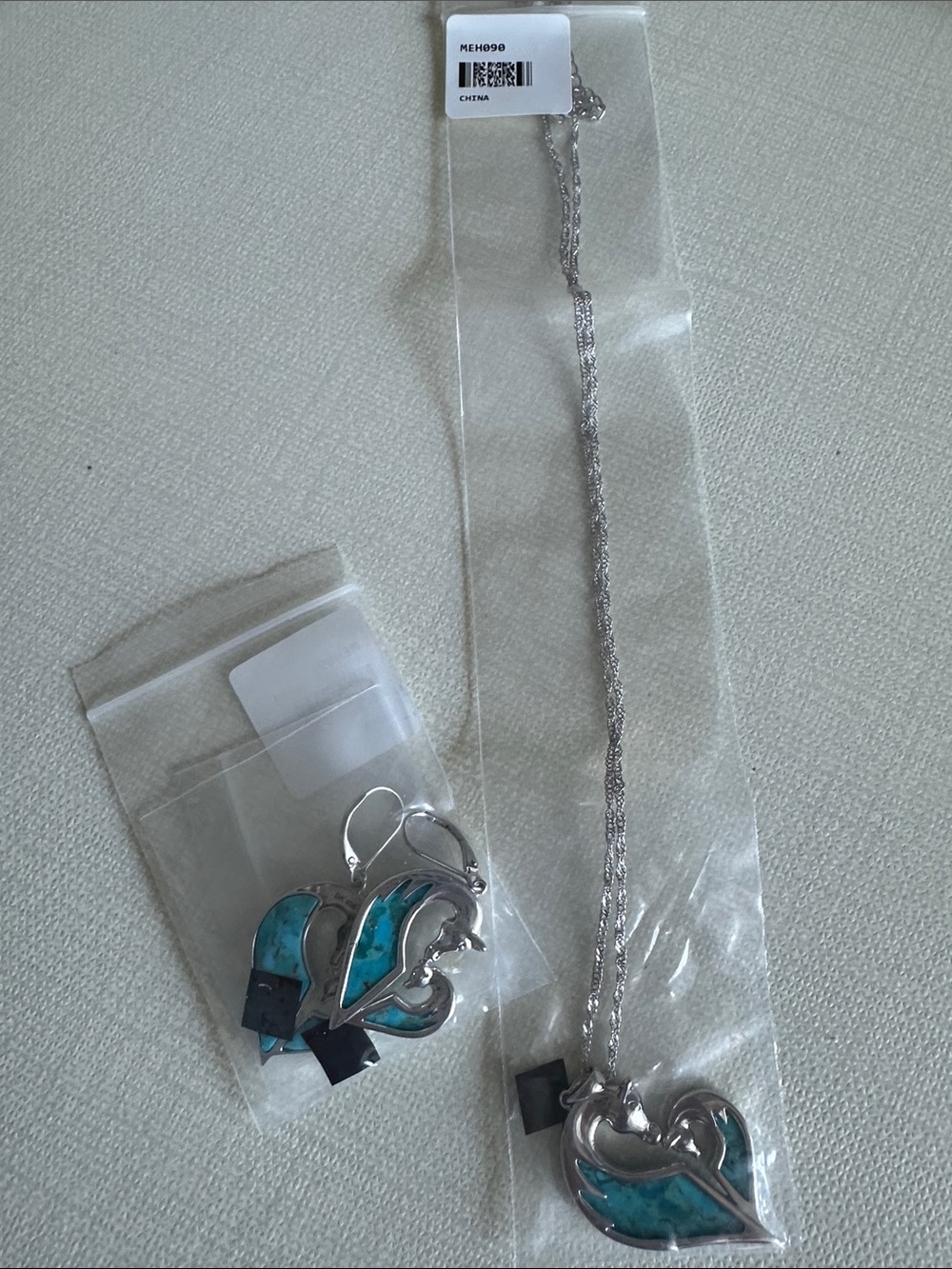 JTV Silver and Turquoise Heart Pendant Necklace with Matching Earrings